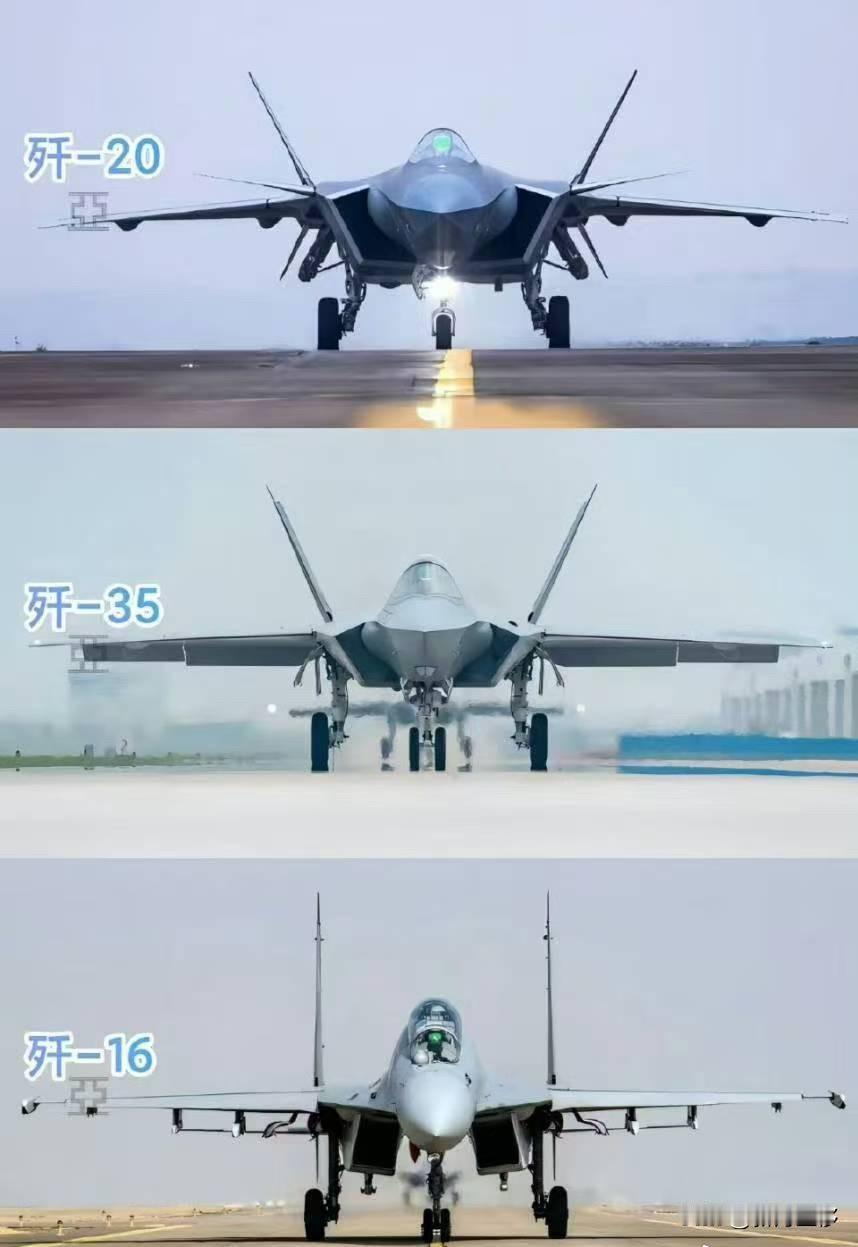 歼20，歼35，歼16正装官照，英气逼人！歼20正视图比例机身硕大，机翼相对