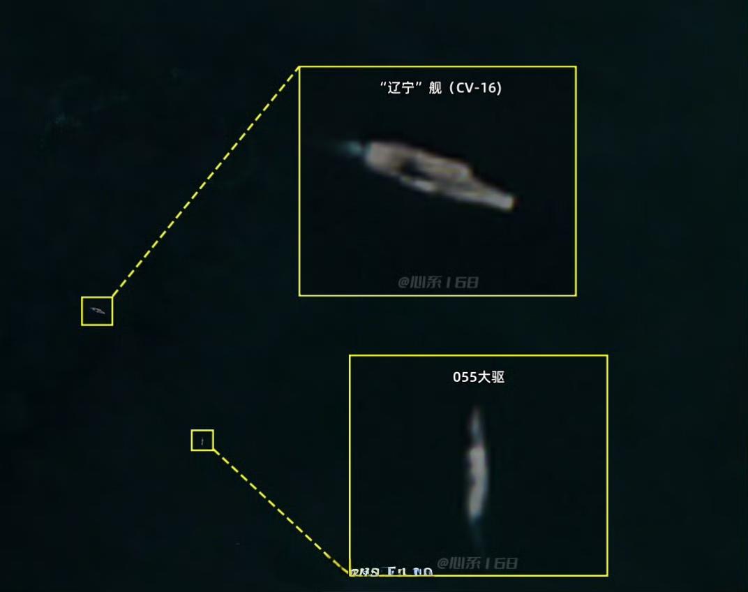 1月22日卫星影像显示，“辽宁”舰航母和055大驱在外海做出8字形机动演练。