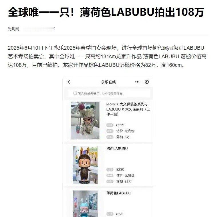 当一只玩具拍出108万元天价时，一场关于价值认知的代际碰撞正在悄然上演。6月10