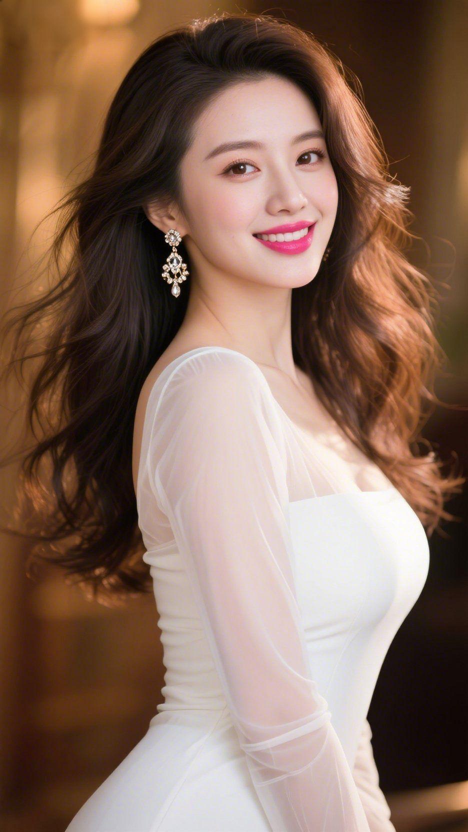 柔纱里的暖光舒展暖调光晕轻笼裙摆，白纱裙似浸了软金的云，轻透袖摆衬着舒展的