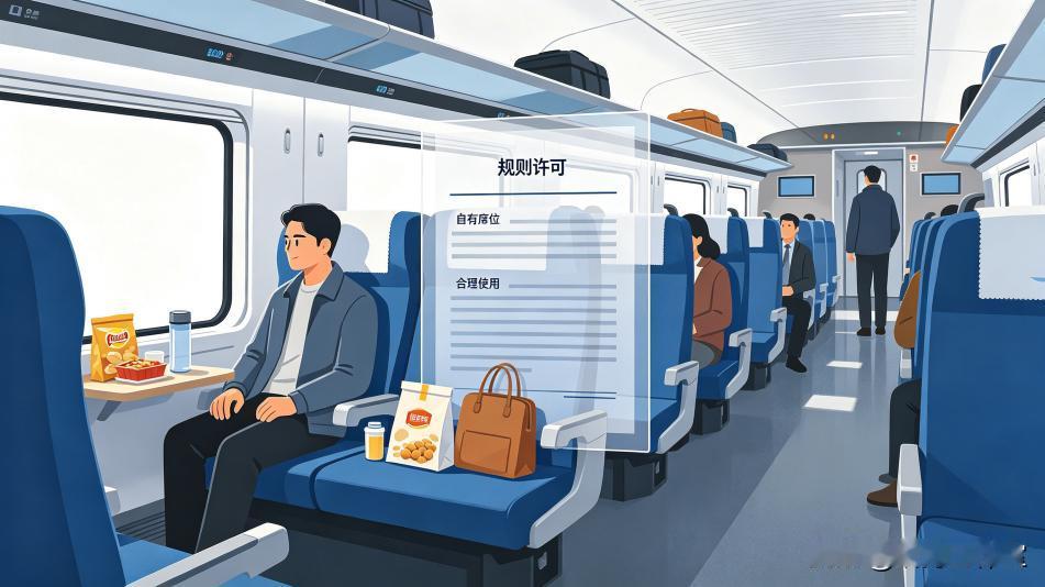 试论旅客买票占座放零食的是非边界高铁出行中，旅客全款购票后，在本人已检票乘车的