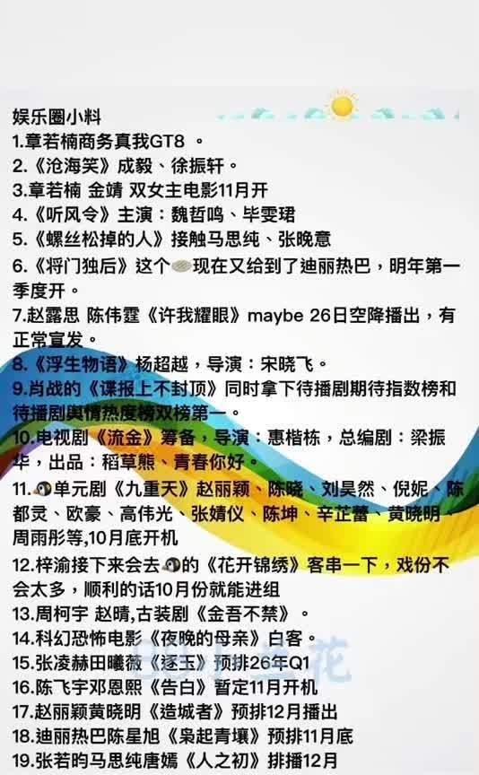 肖战《谍报上不封顶》夺双榜第一；迪丽热巴《将门独后》明年Q1开机；赵露思、陈伟霆