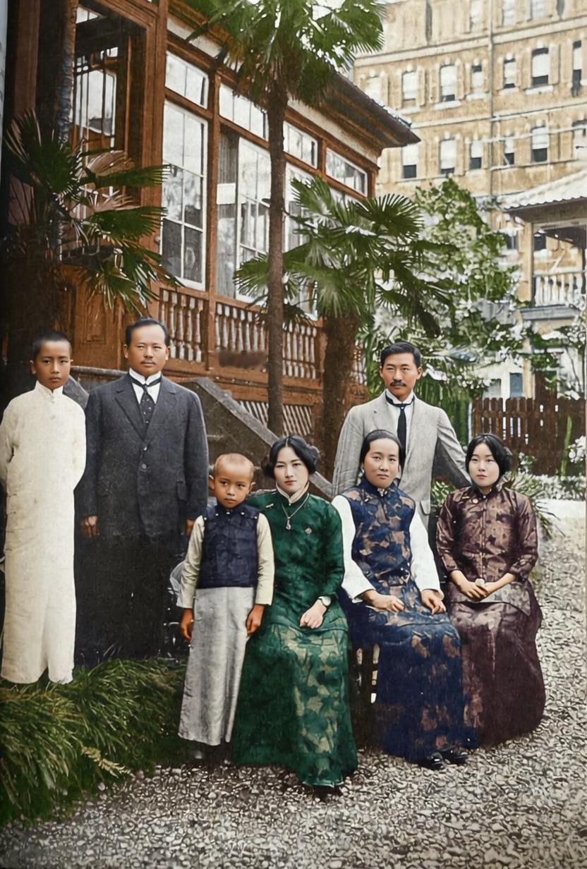 1914年9月20日，日本横滨，宋耀如夫妇在长女宋蔼龄与孔祥熙婚礼后，拍摄了一张