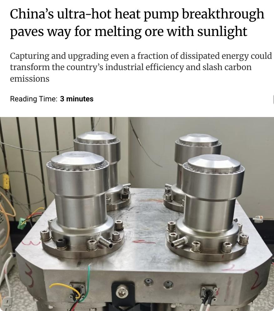 外媒：中国科学家取得超高温热泵技术突破，有望用阳光熔化矿石。过去百年，低品位