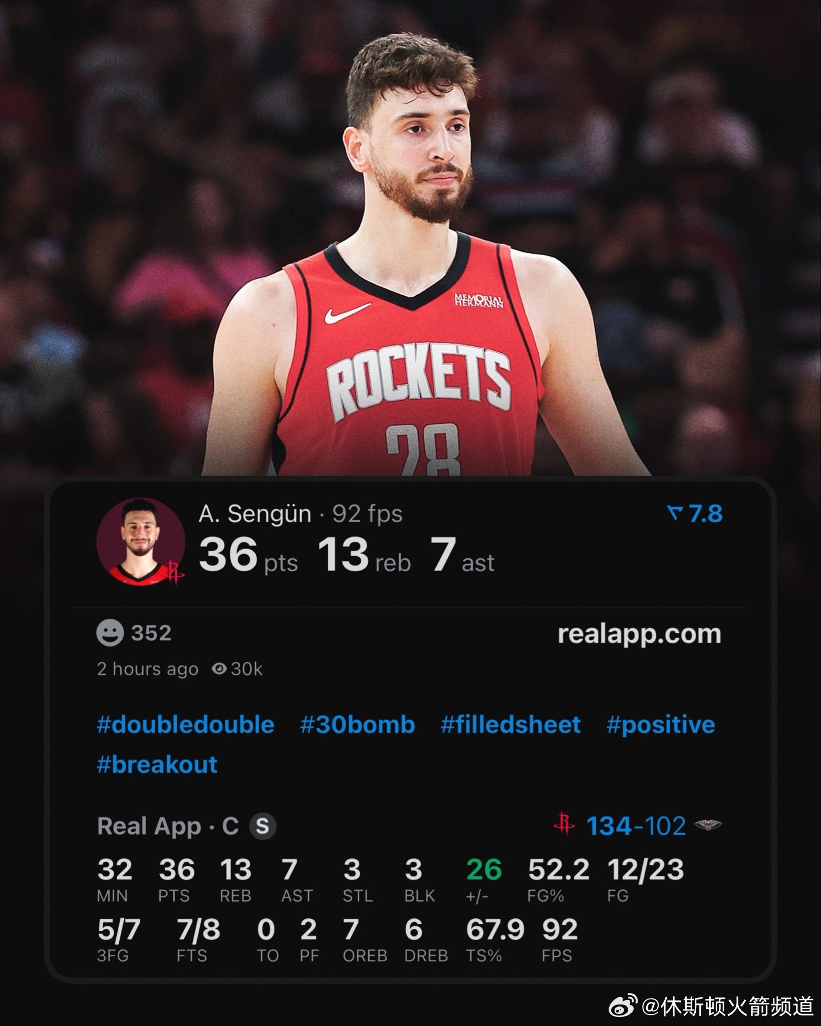 36分14篮板7助攻5三分3抢断3盖帽0失误历史第三年轻拿到这一数据的中锋球员，