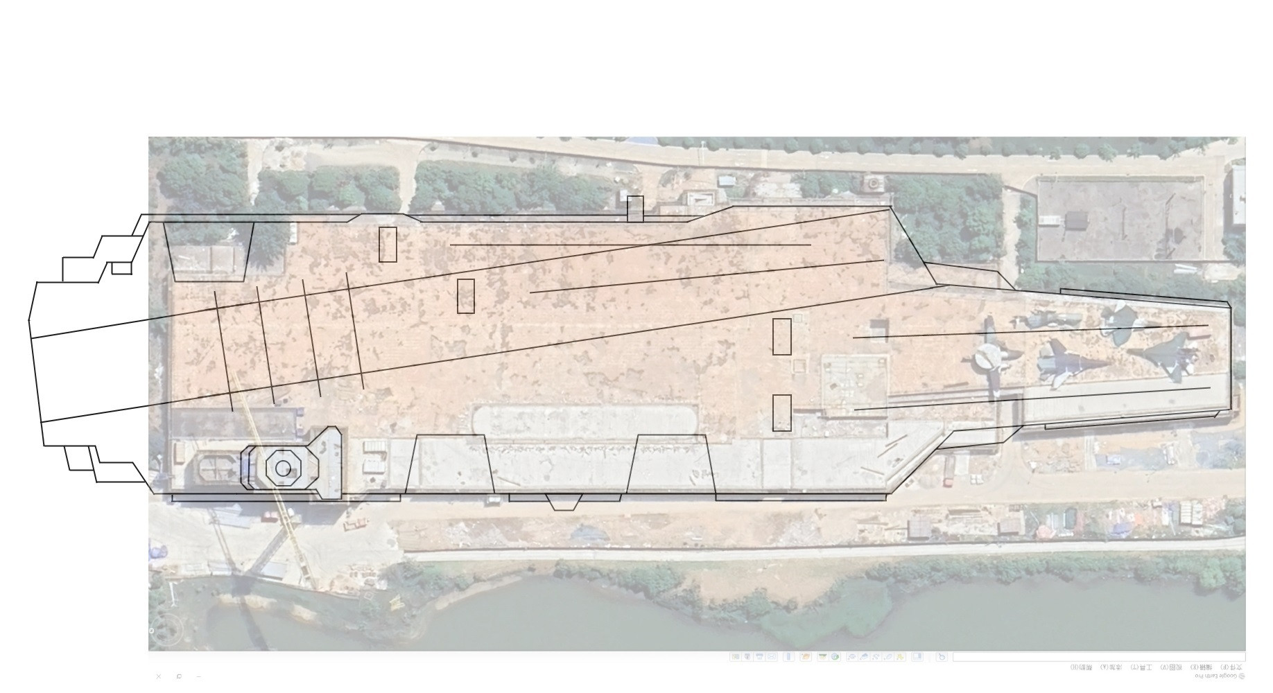 004航母线图分析，竟然比“福特”号大一圈！网友根据某地水泥航母推测的004航母