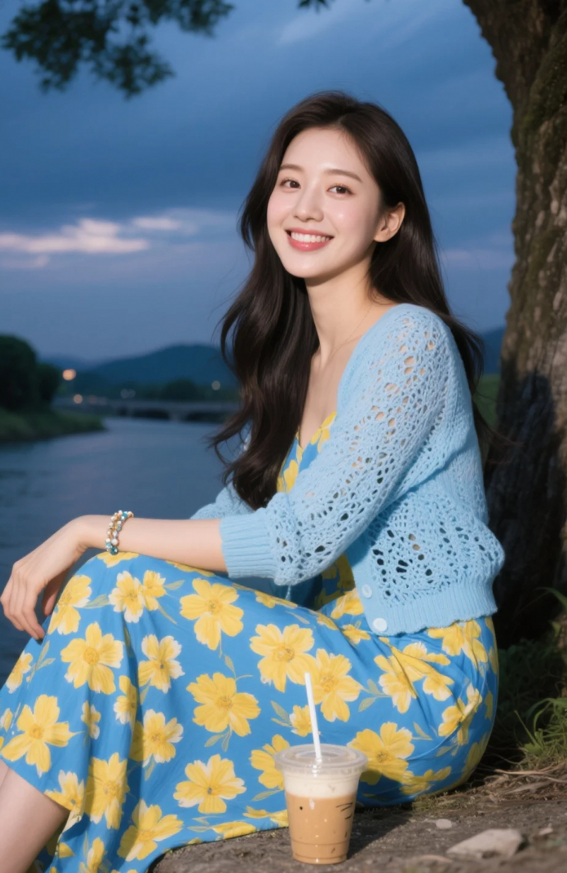 长睫毛轻眨，她以美丽征服了黄昏