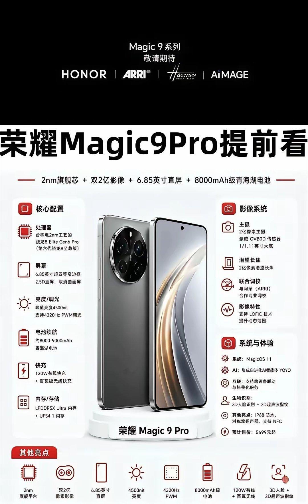 重磅爆料！荣耀Magic9Pro完整配置来了2nm新一代骁龙旗舰，性能直接拉满