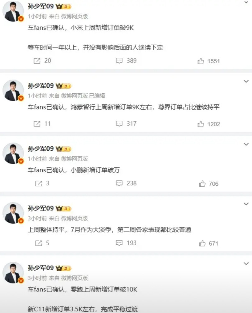 上周新势力新增订单来了！零跑：10000+，新C11新增订单3500左右小鹏