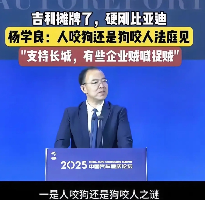 吉利汽车总裁杨学良在重庆汽车论坛上公开diss比亚迪汽车，引起一片哗然。看来比亚