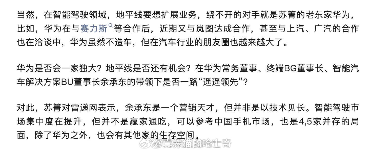 苏箐说余承东是一个营销天才但并非以技术见长。我感觉余承东跟营销天才差远了，他只是