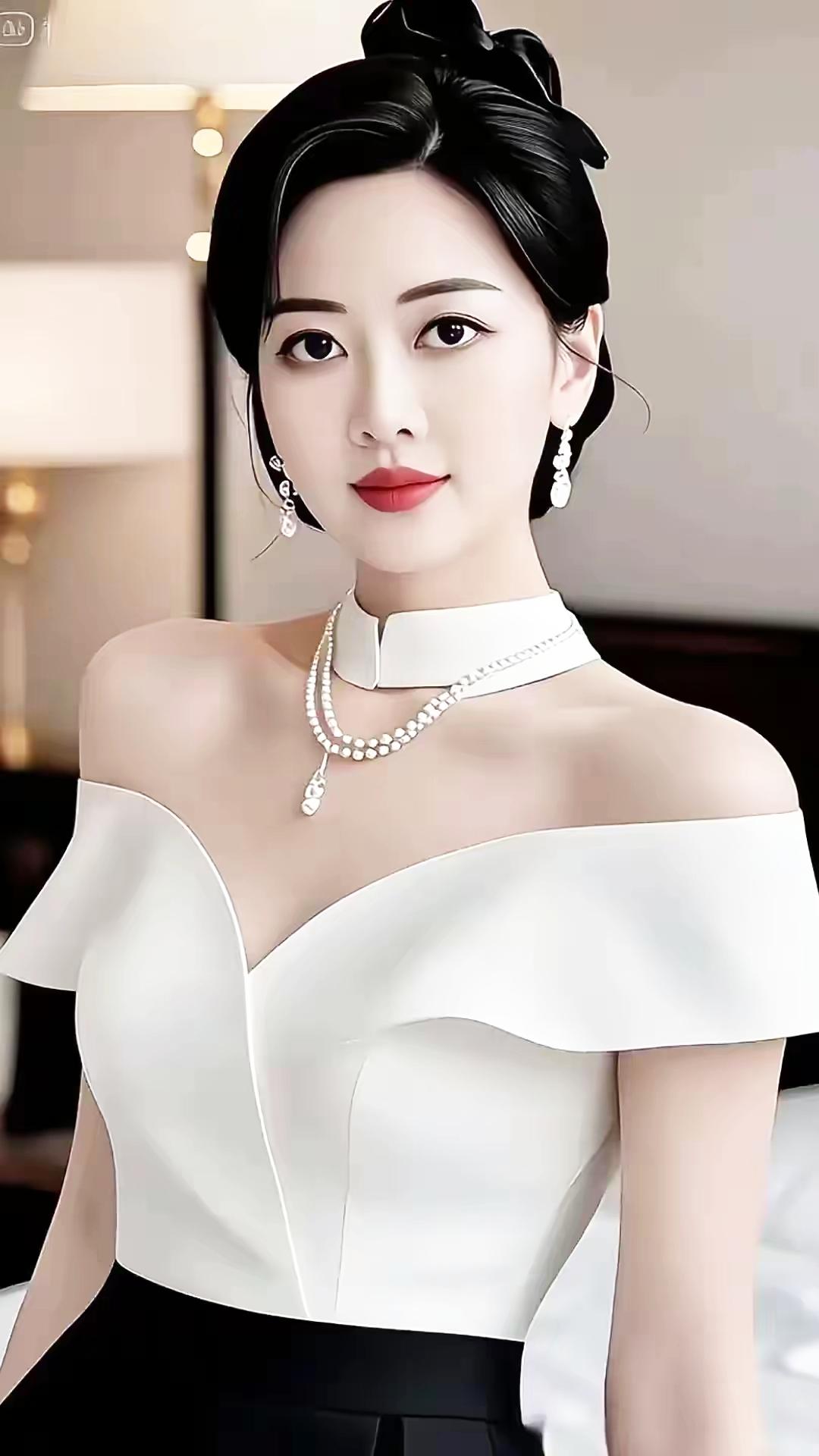 优雅白裙，珍珠项链，气质满分！💍✨