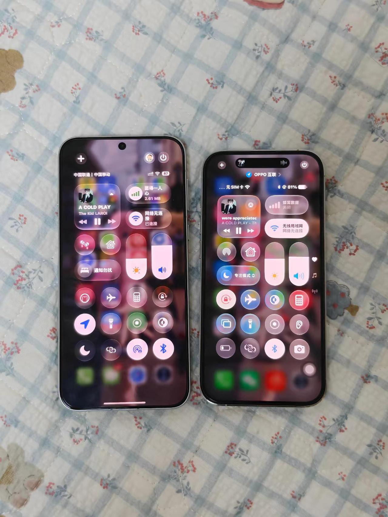 控制中心。当我拿出ColorOS17仿苹果主题对比苹果控制中心ColorOS17