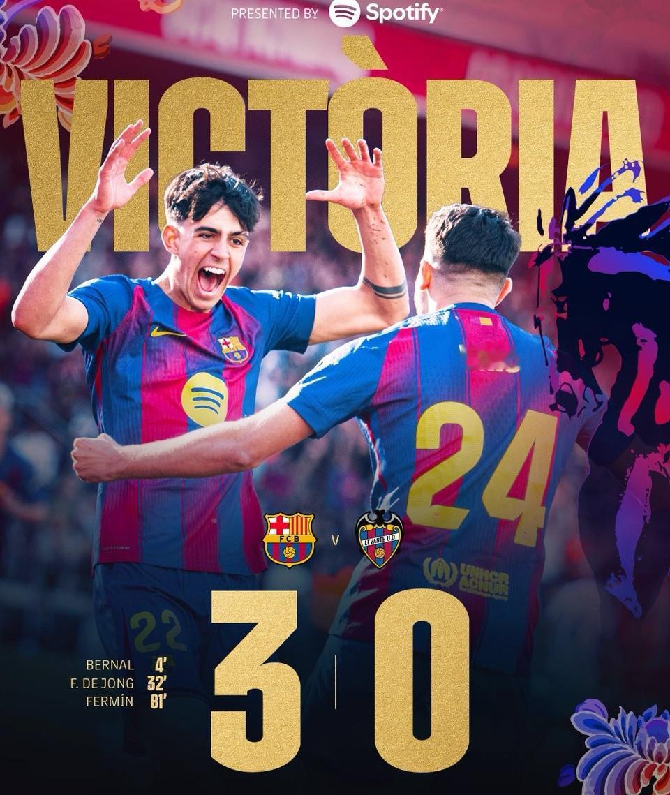 这就是差距啊！巴萨主场3-0大胜莱万特的比赛中不仅穿印中文球衣，中场休息还放中文