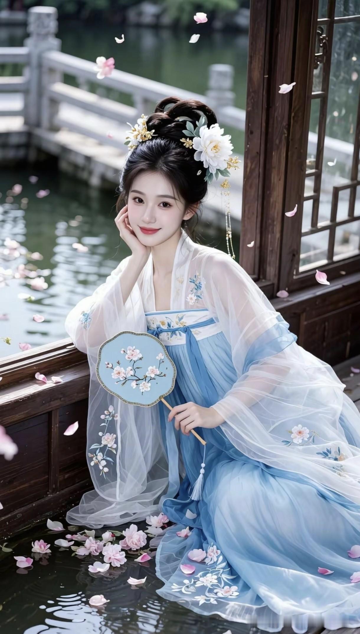 花影摇曳，美人如画。荷韵美人图花韵美人
