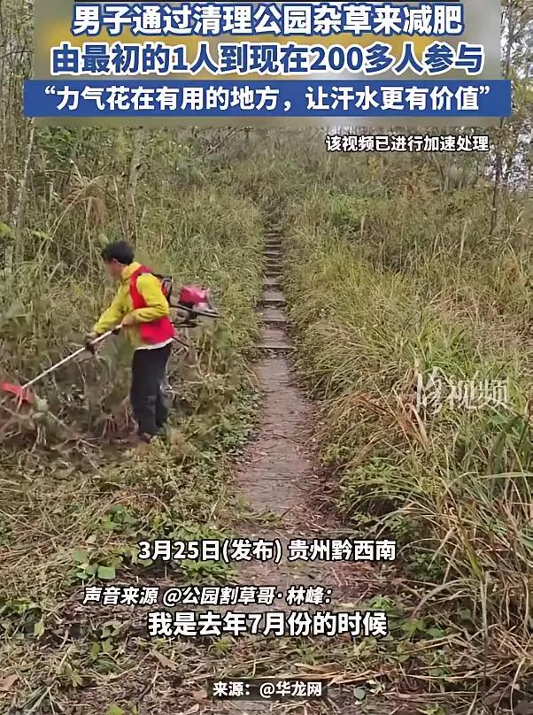 这名男子火了！贵州黔西南，一男子跑步减肥时发现公园里面杂草丛生，想着反正都要减肥