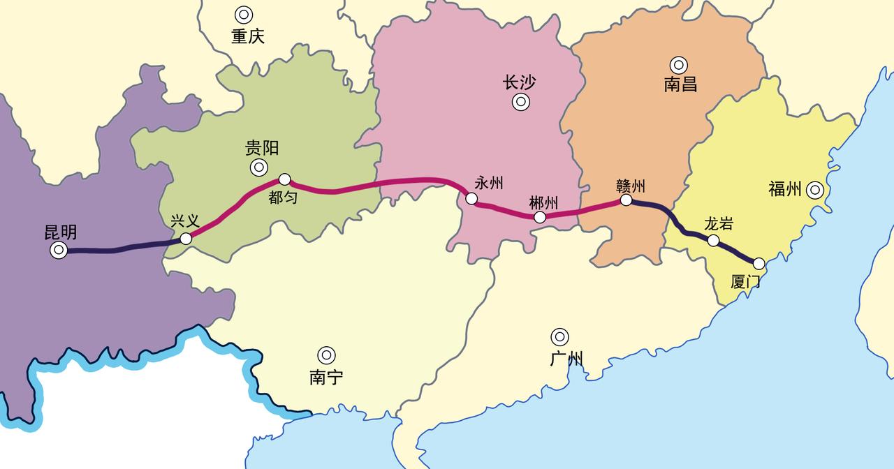 兴永郴赣铁路，是南方各省都需要的一条铁路。铁路穿越了贵州、湖南和江西的南部，几乎