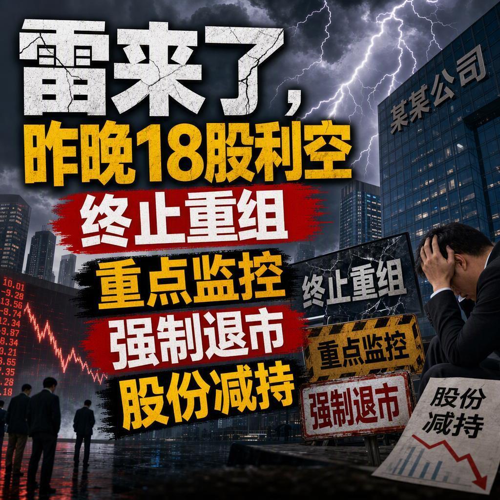 很多人以为利空只砸垃圾股，可昨晚18份公告告诉你，越是被爆炒的题材股，越容易踩雷