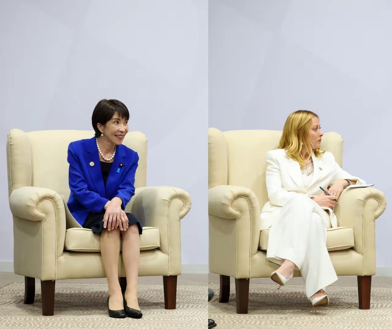 同样是女总理，意大利的梅洛尼和日本的高市早苗，肢体语言相差太大了，一比较就能看出