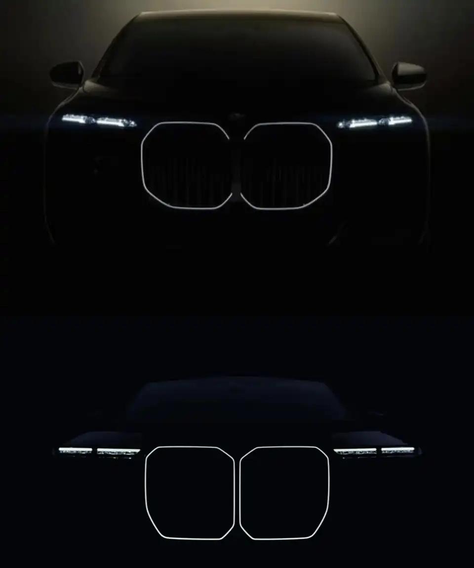 宝马7系中期改款预告图公开了，宝马官方发布新旧预告图对比，上旧下新，改款的宝马7