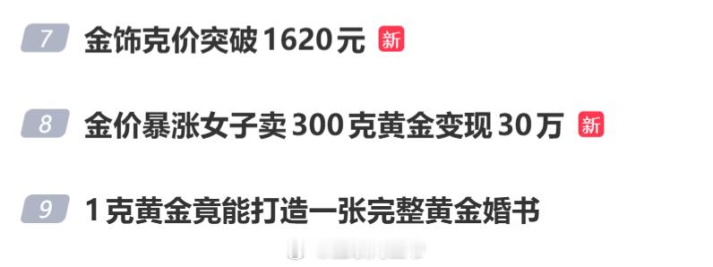 金饰克价突破1620元2026年的春节越来越近，这黄金的消息压都压不住了……金
