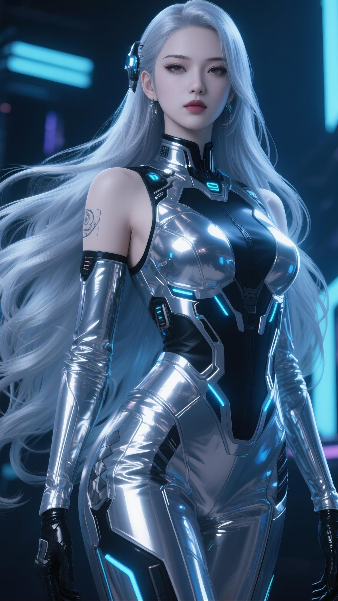 未来科技风女郎，黑皮紧身衣，银发飘逸，酷炫十足！🚀💖有什么好看的高颜值动漫