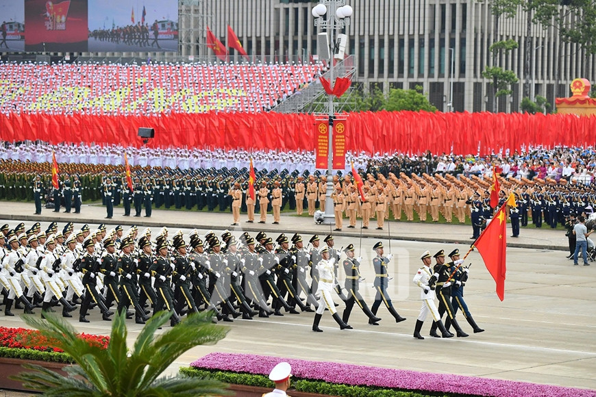 8月30日，河内，越南80周年国庆阅兵彩排中的中俄仪仗队。​​​