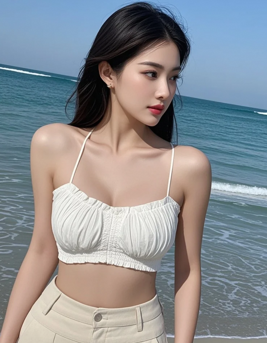 绝色美女海边披风而立，美得像神祇