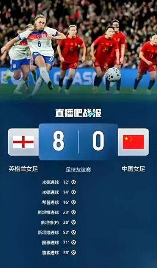 女足0-8惨败！10年前…她们曾让世界第五低头中国女足昨晚友谊赛遭英格兰
