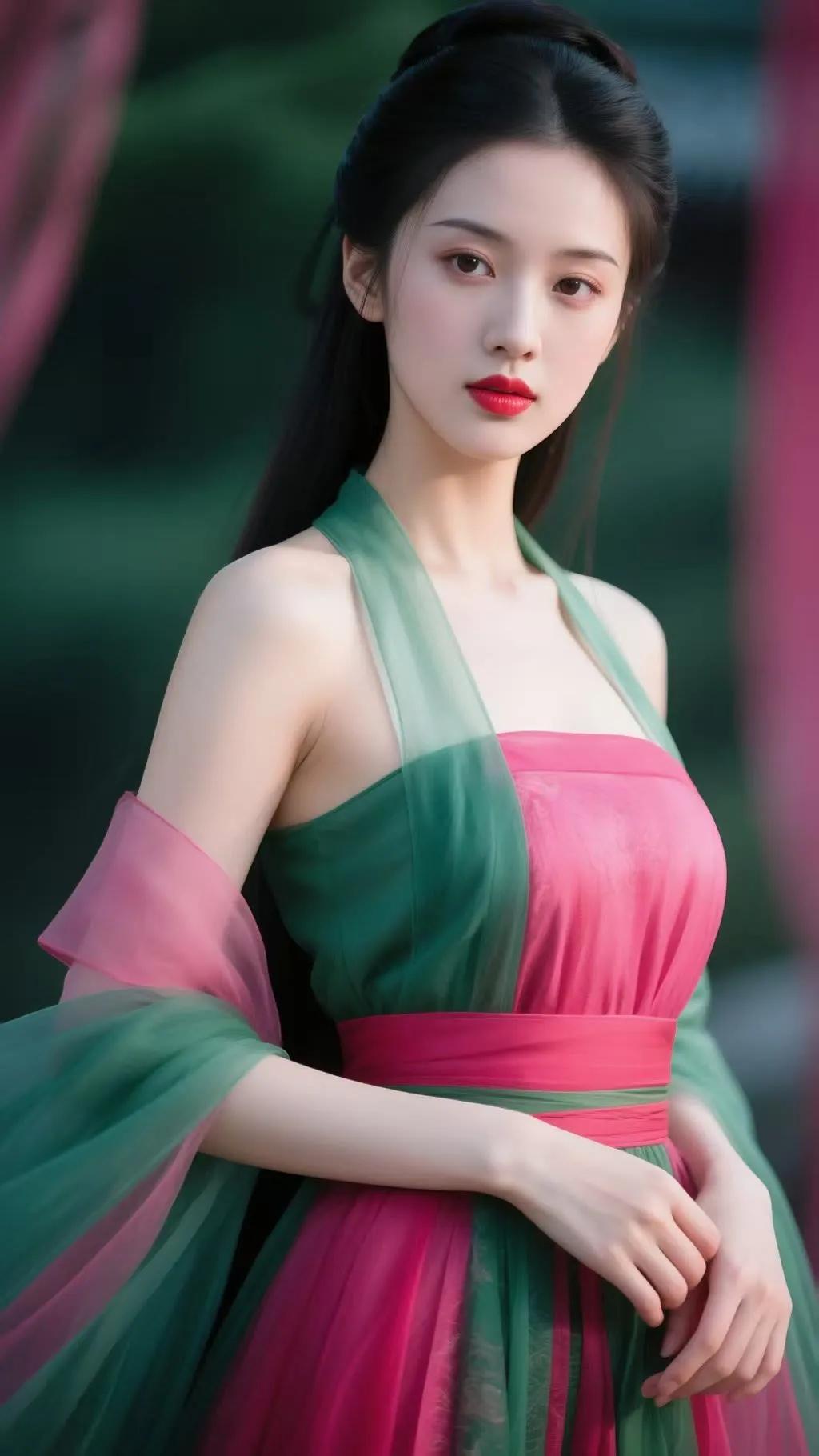 古风美人，红唇绿衣，惊艳了时光