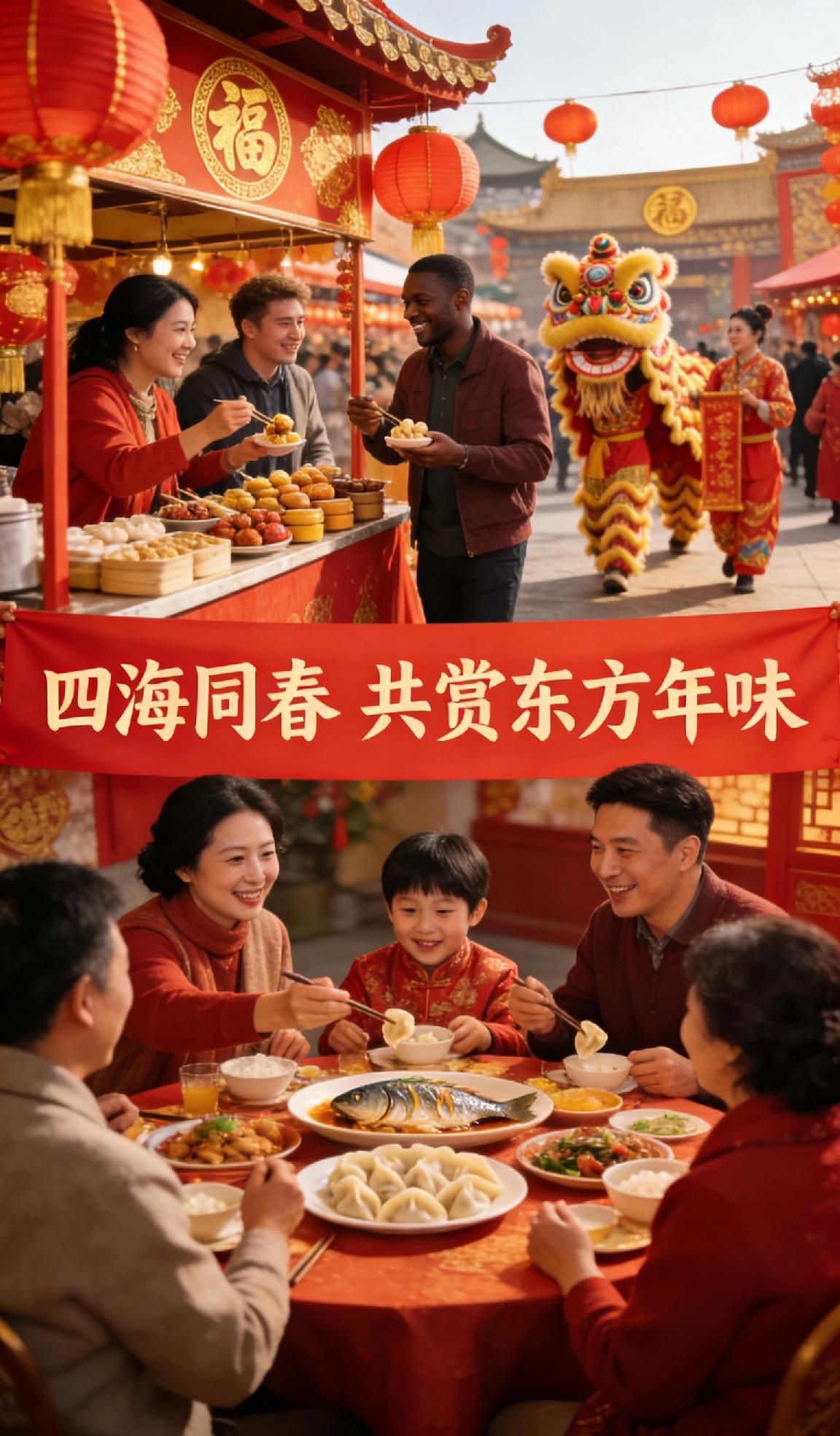 烟火年味暖遍神州，四海友人共赴新春之约。逛庙会、品民俗、享团圆，中国年以独特魅力
