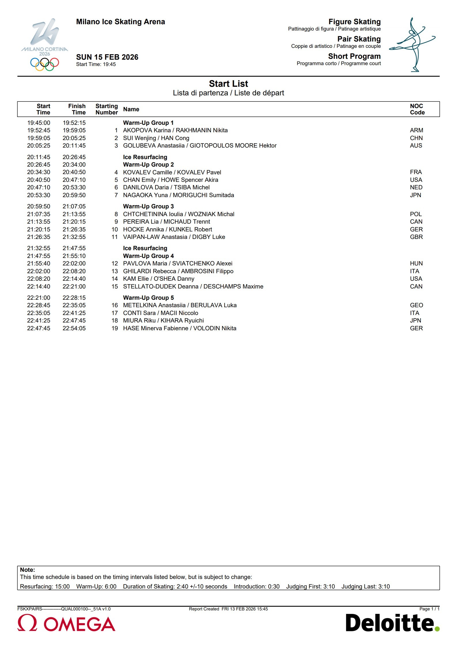 #隋文静韩聪双人滑短节目#米兰冬奥会花样滑冰双人滑短节目2月16日02:45开赛