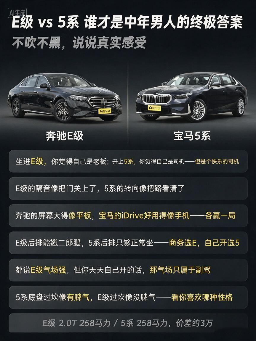 运动驾趣对决典雅豪华，宝马5系和奔驰E级两款德系行政轿车怎么选2026款宝