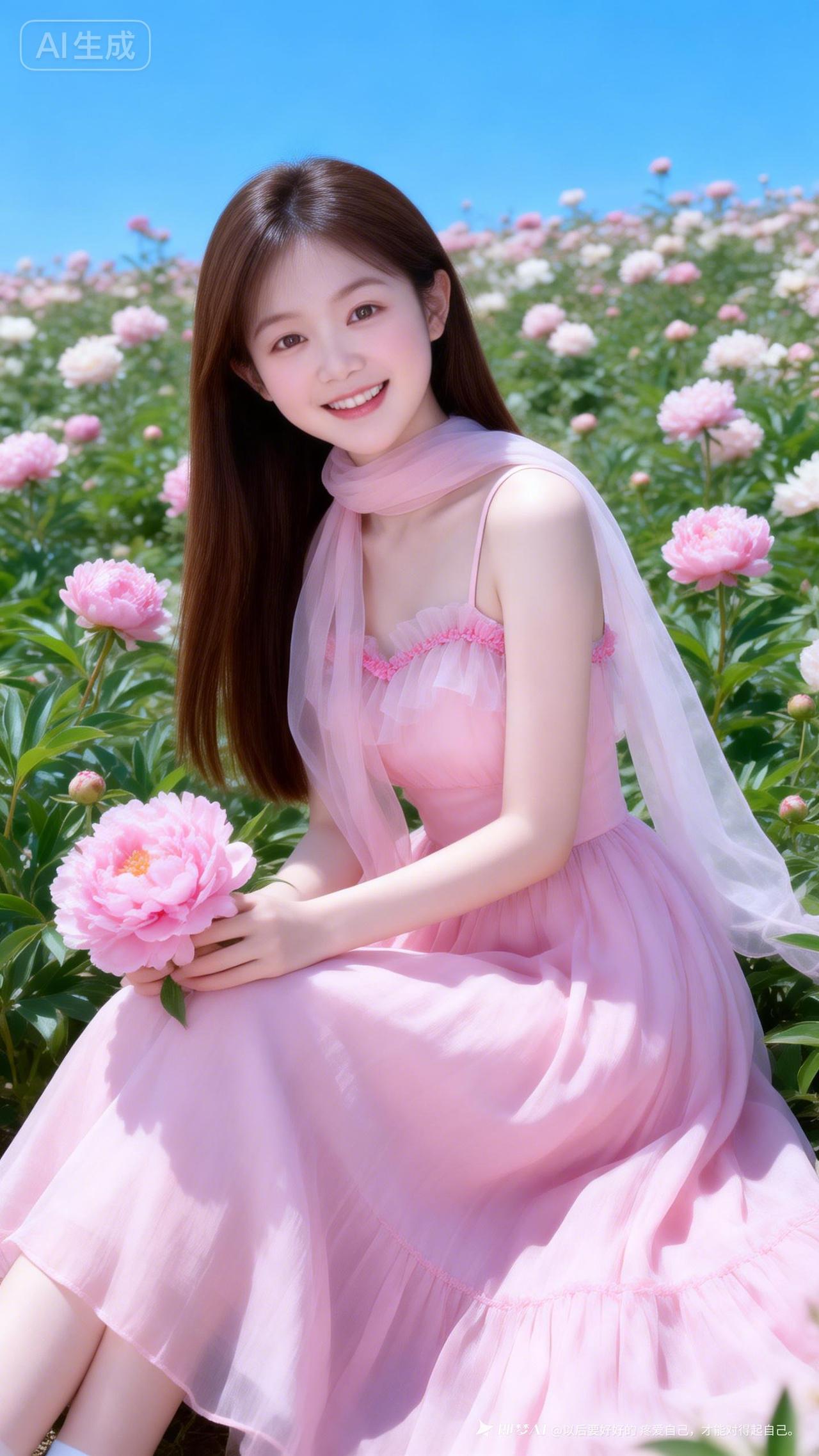粉嫩少女在花海中绽放，微笑如花般灿烂！🌸🌸🌸