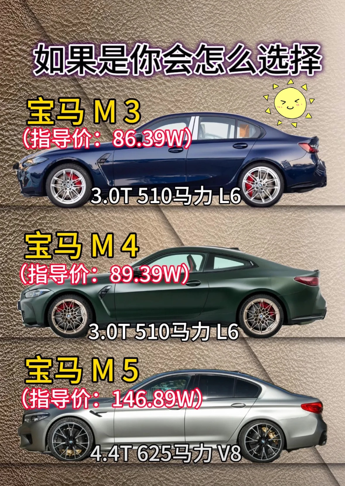 宝马M3、M4、M5，你会怎么选？宝马MPower三员猛将摆在眼前，同样的信仰，却是完全不同的取向。