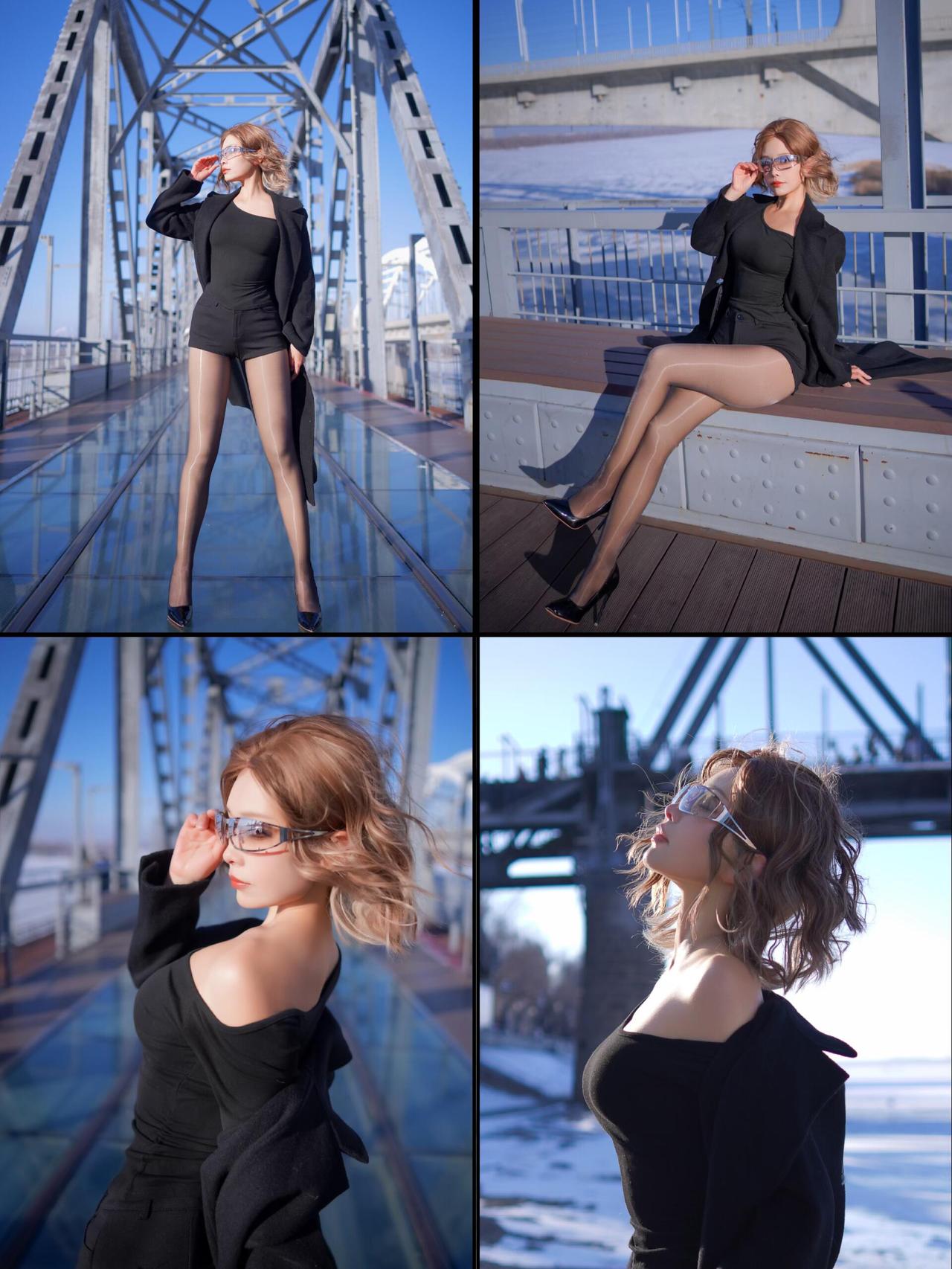 拼了，一定要在冬季的哈尔滨大桥拍出属于女孩的飒爽英姿。寒风卷着江畔的雪粒，金