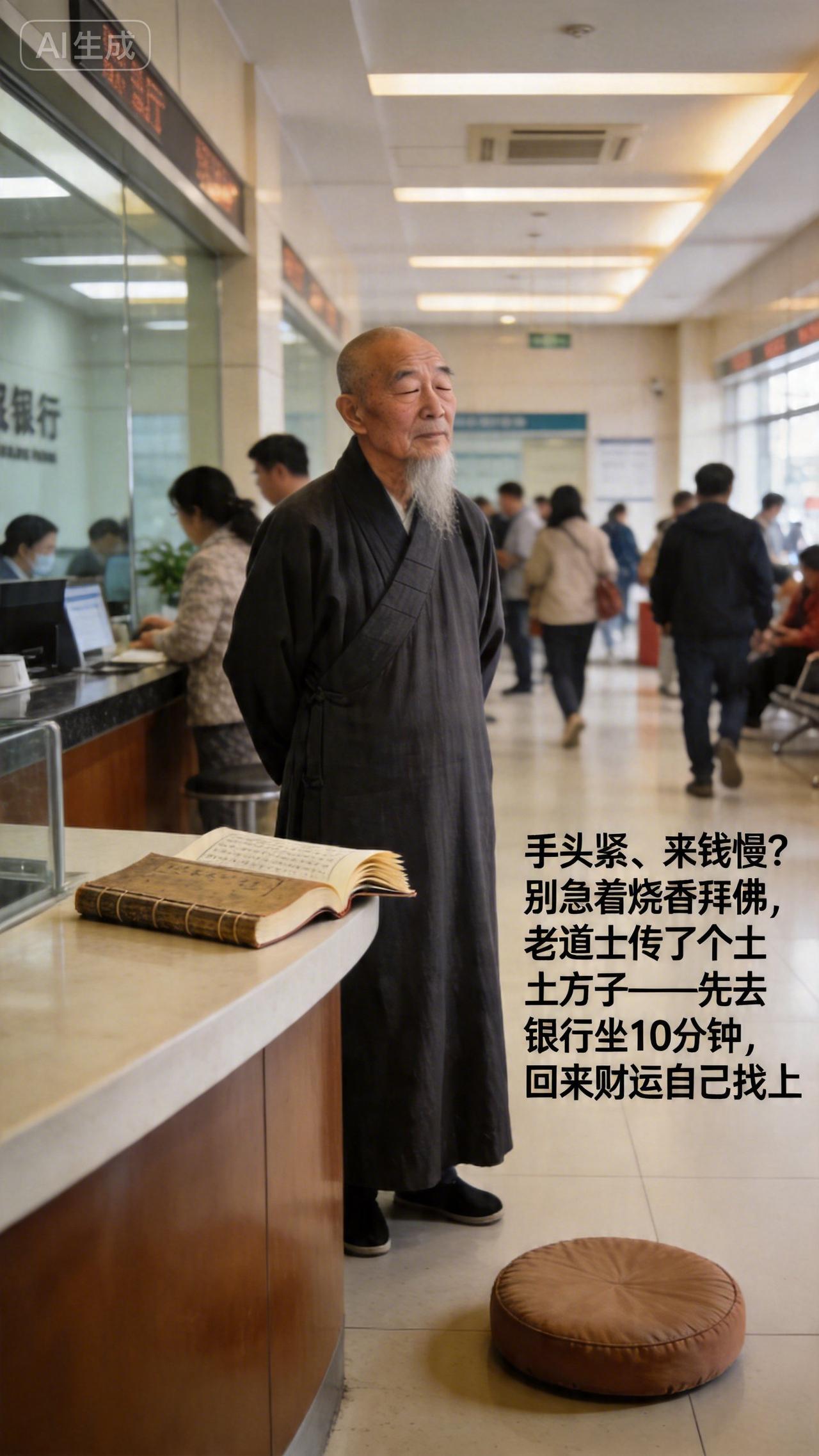 手头紧、来钱慢？别急着烧香拜佛，老道士传了个土方子：先去银行坐10分钟，回来财运