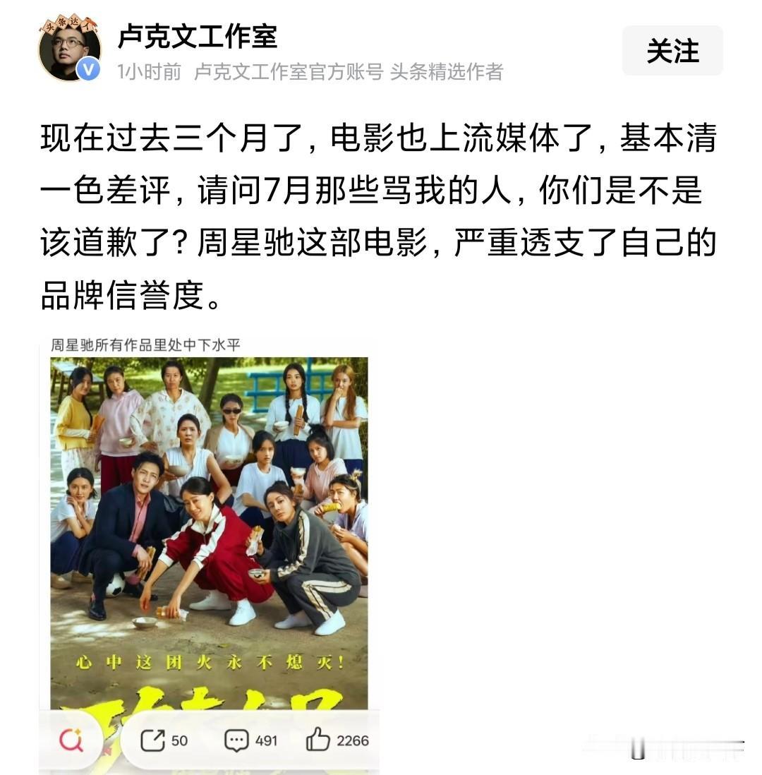 卢克文认为，《功夫女足》透支了周星驰的品牌信誉度。看过这部电影之后，恐怕很多人