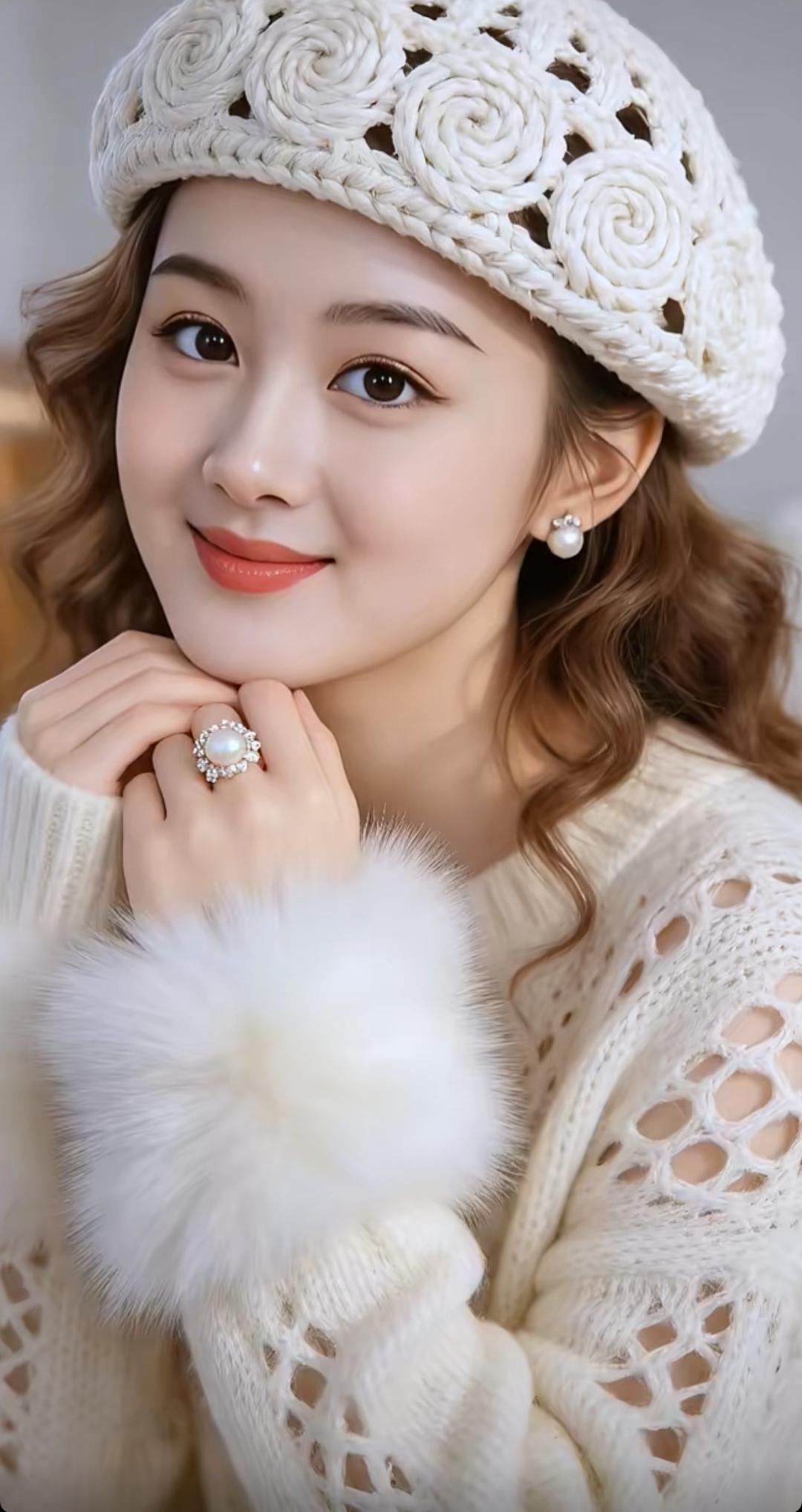 冬日暖阳下的甜美女孩，毛绒帽子和毛衣的完美搭配，温柔动人。高清美女美女人像群