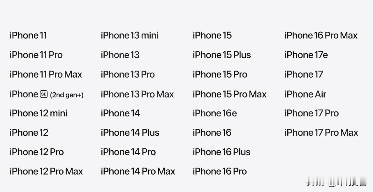支持升级iOS27的苹果手机1.iPhone11系列：2019年2