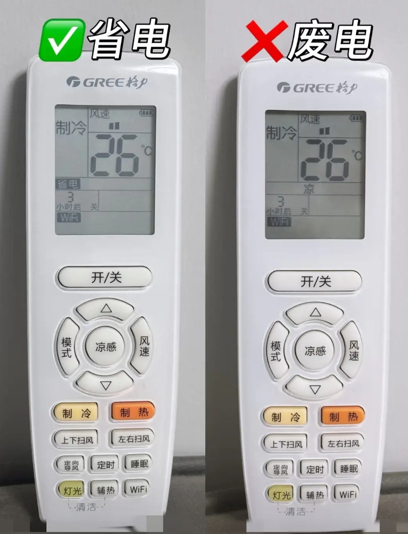 朋友讲，空调调到这个模式很省电。一定要在遥控板上调出“省电”字样。真像广告说