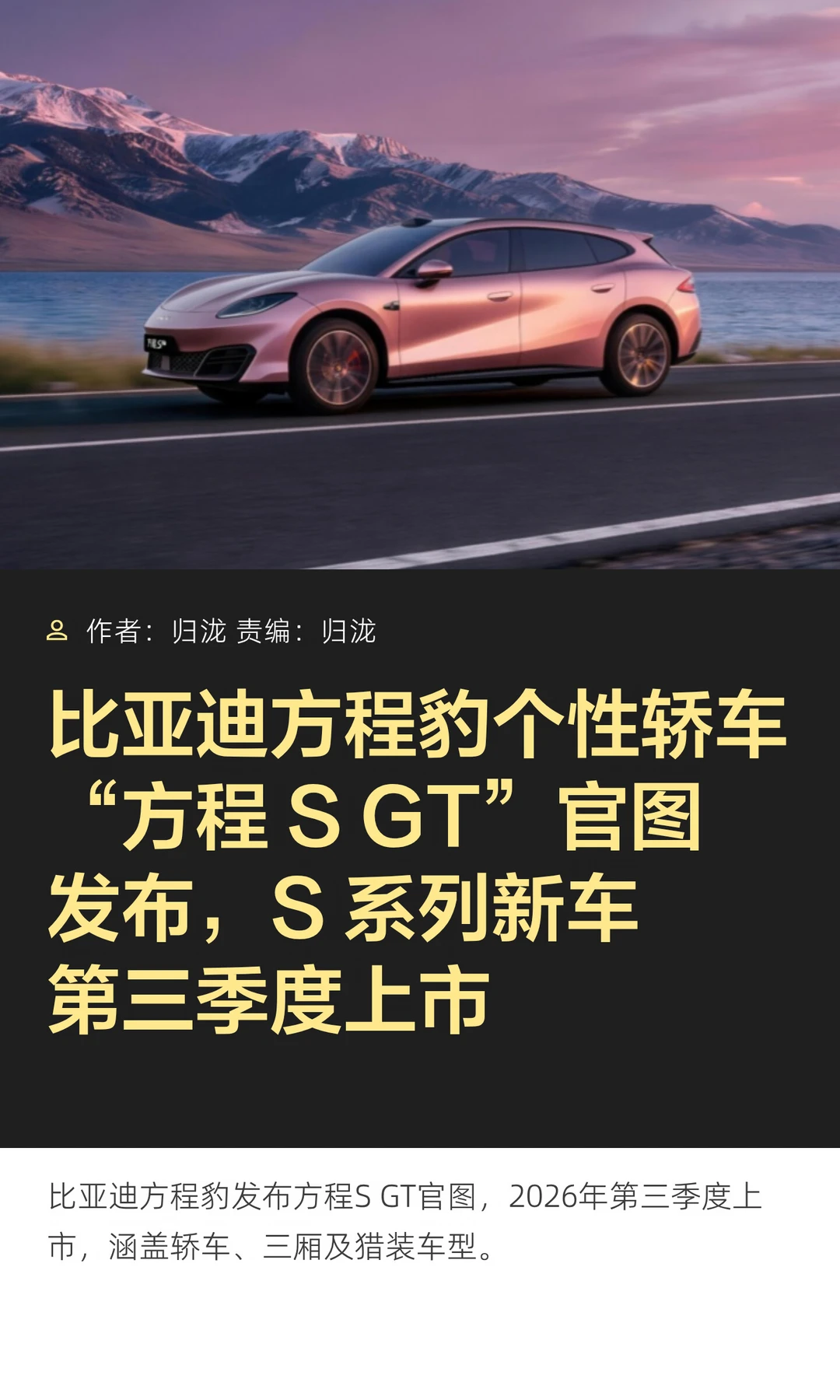 比亚迪方程豹猎装车“方程S GT”官图发布