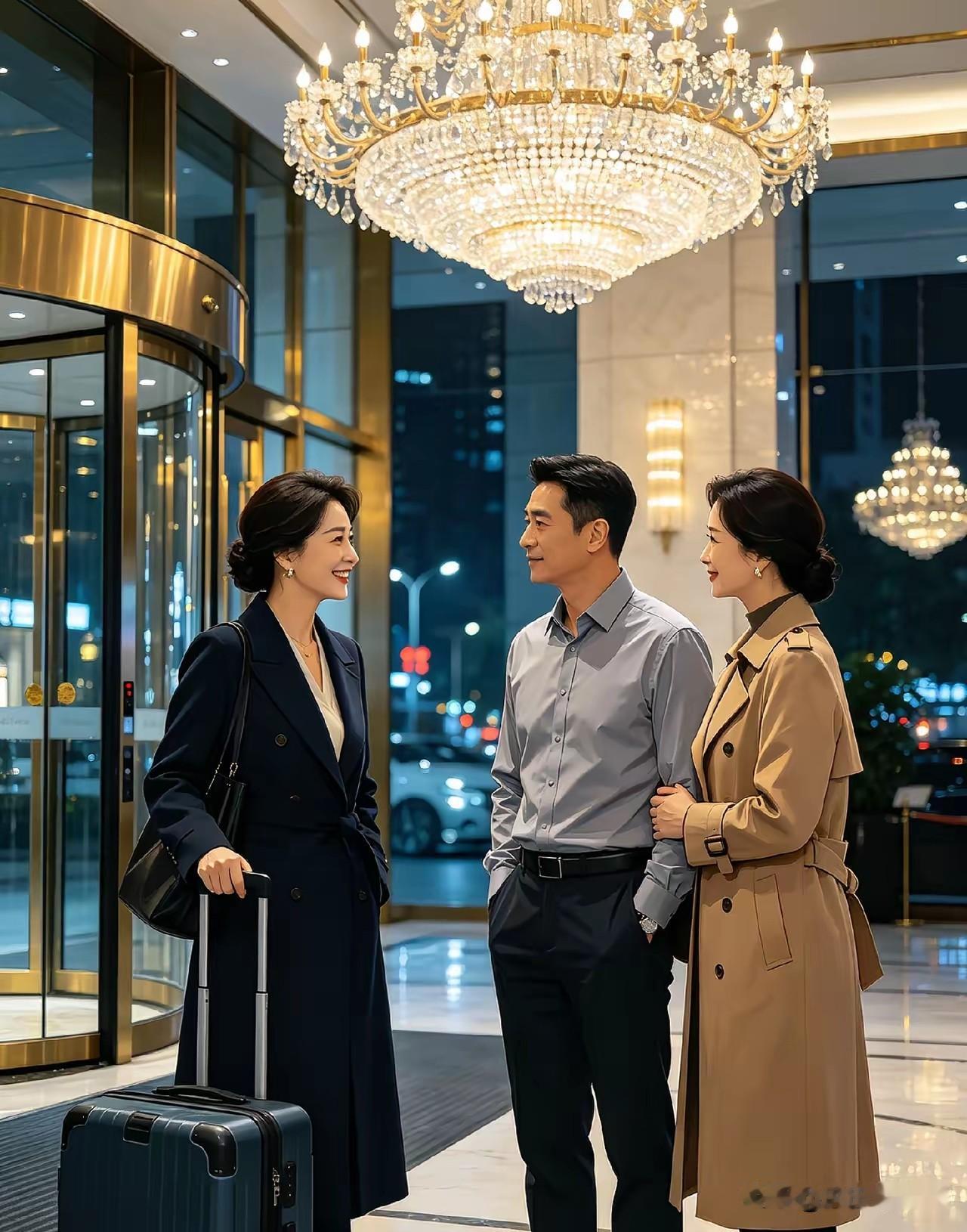 丈夫出差四个月，我碰巧去了他出差的城市。当晚办理入住，在酒店大堂撞了个正着。看着