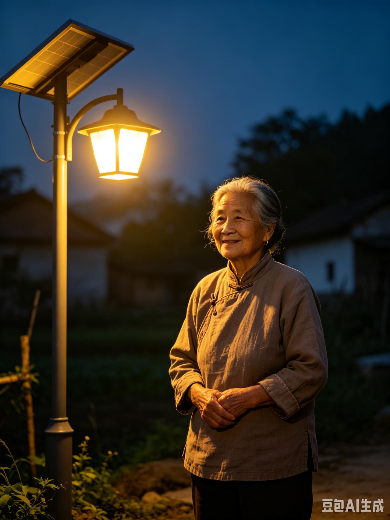 村东头的太阳能灯下夜晚，总准时站着一个80岁老人她不是散步，而是“孤勇者”