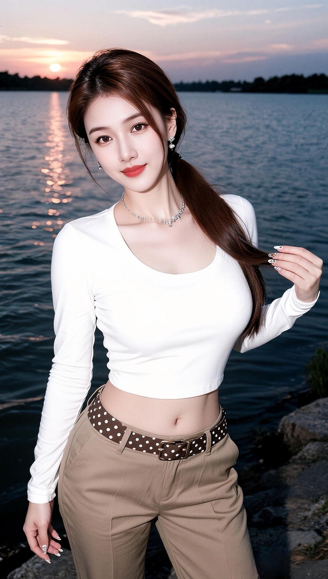 晚风裹着《换到千般恨》的旋律，白衫配卡其裤的松弛感，和黄昏的海一起揉进旧时光里✨