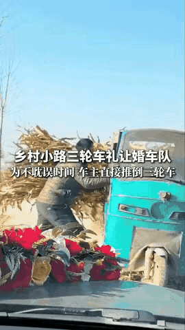 同样是在婚车前面山东人与河北人的差距咋这么大呢？淳朴的山东农民开三轮车拉秸秆路遇