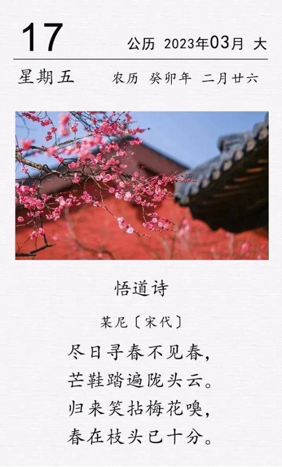 这是宋代一位尼姑的悟道诗。南宋那会儿，一个尼姑听说春天来了，就出门去寻，翻山