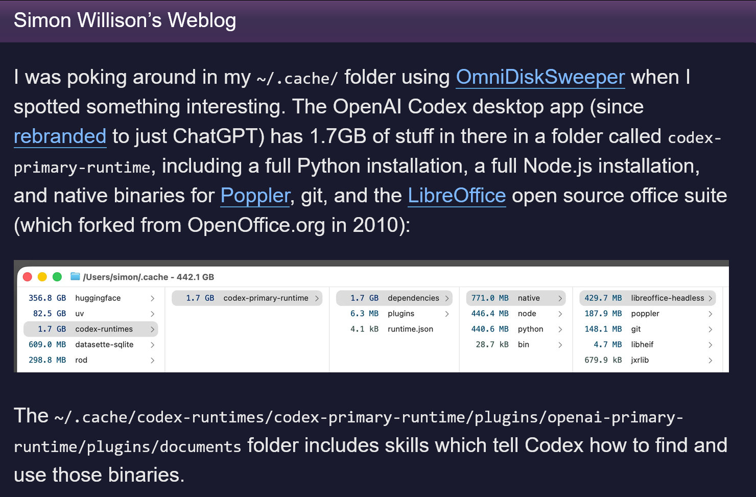 现在的智能体工具越来越庞大了。Python、Node环境都要塞进去。现在Codex里还直接内嵌了一个