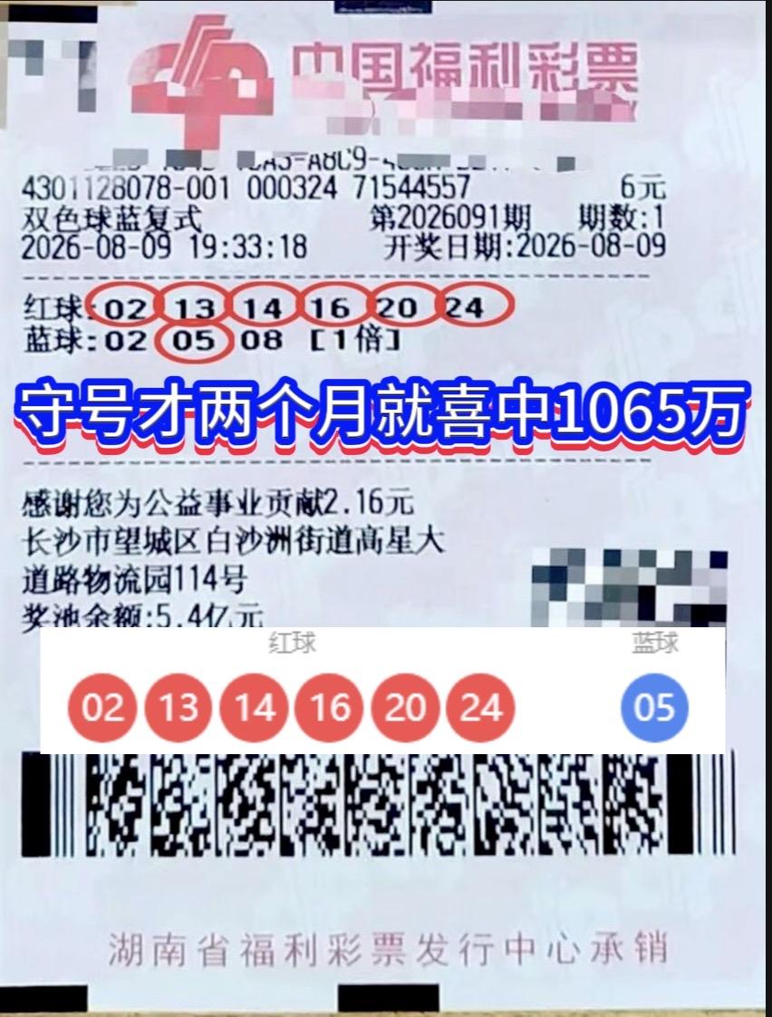 双色球第26091期全国共中出四注一等奖，其中一注幸运降临湖南长沙。这位中奖彩友