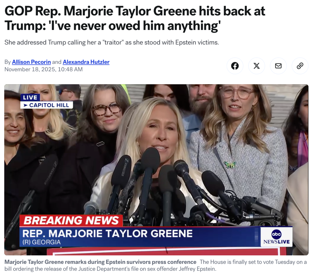 国会“秒过”爱泼斯坦法案, 高票背后的不得不投